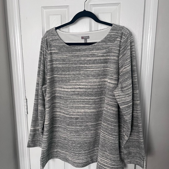 Talbots Gray and White Top terry textured 2x women’s plus size casual NWT - Picture 1 of 7